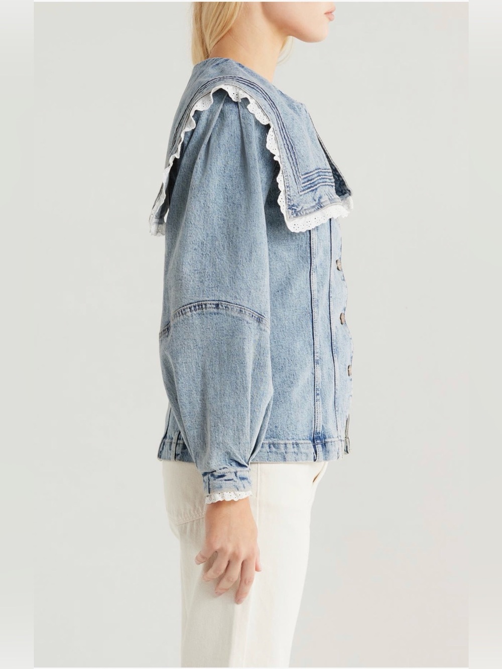 Damson Madder Broderie Sailor Denim Jacket US 8 NWT Lace Collar Coastal Preppy - Picture 3 of 16